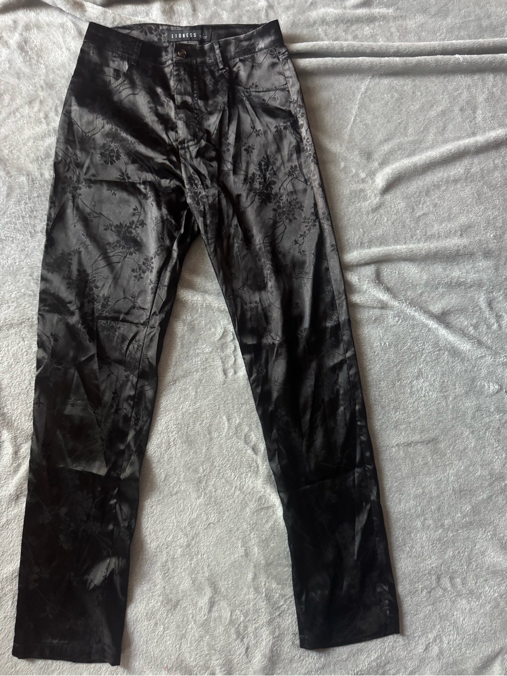 Lioness Black Floral Silk Pants